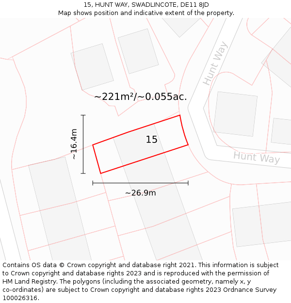 15, HUNT WAY, SWADLINCOTE, DE11 8JD: Plot and title map