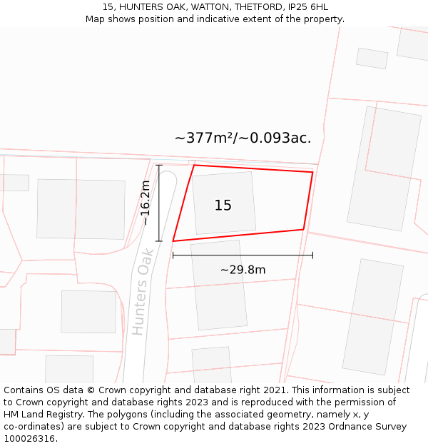 15, HUNTERS OAK, WATTON, THETFORD, IP25 6HL: Plot and title map