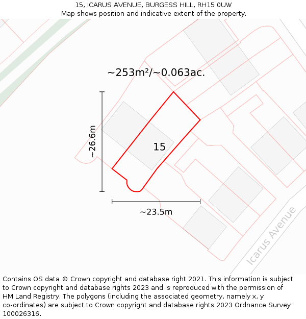 15, ICARUS AVENUE, BURGESS HILL, RH15 0UW: Plot and title map