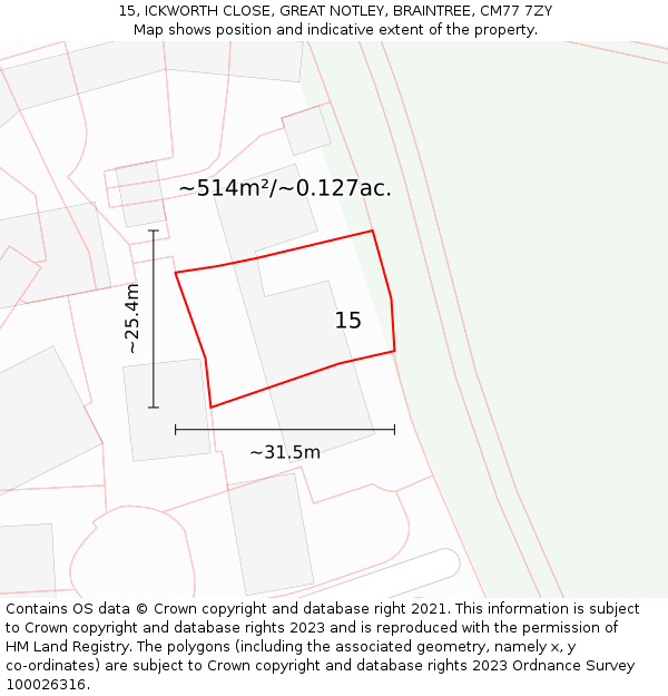 15, ICKWORTH CLOSE, GREAT NOTLEY, BRAINTREE, CM77 7ZY: Plot and title map