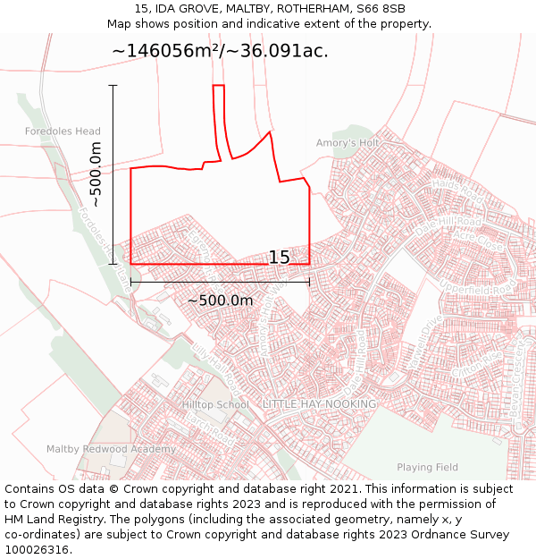 15, IDA GROVE, MALTBY, ROTHERHAM, S66 8SB: Plot and title map