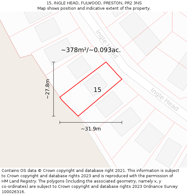 15, INGLE HEAD, FULWOOD, PRESTON, PR2 3NS: Plot and title map