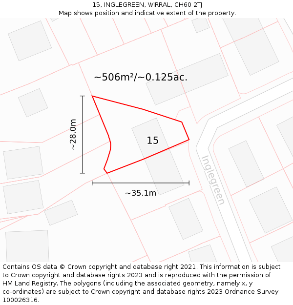 15, INGLEGREEN, WIRRAL, CH60 2TJ: Plot and title map