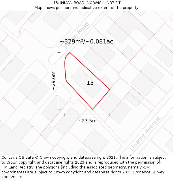 15, INMAN ROAD, NORWICH, NR7 8JT: Plot and title map