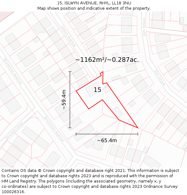 15, ISLWYN AVENUE, RHYL, LL18 3NU: Plot and title map