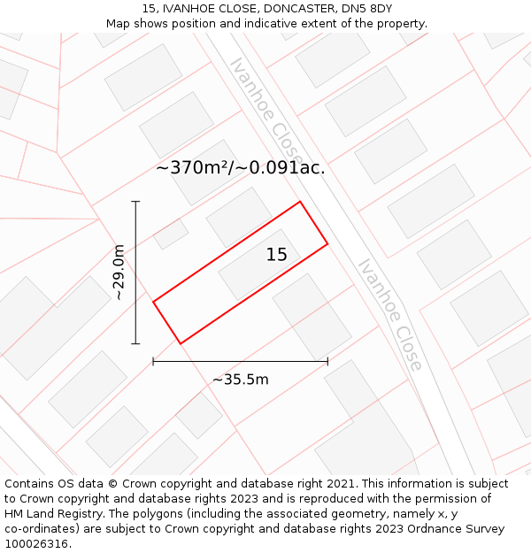 15, IVANHOE CLOSE, DONCASTER, DN5 8DY: Plot and title map