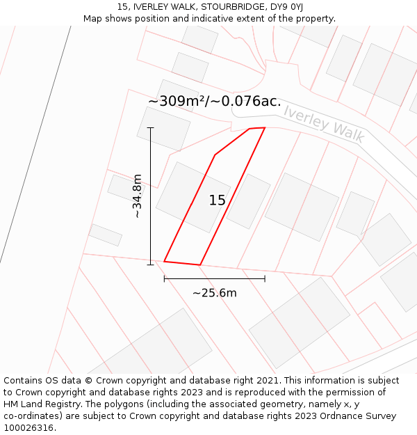 15, IVERLEY WALK, STOURBRIDGE, DY9 0YJ: Plot and title map