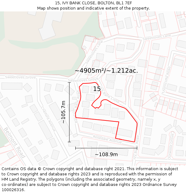 15, IVY BANK CLOSE, BOLTON, BL1 7EF: Plot and title map