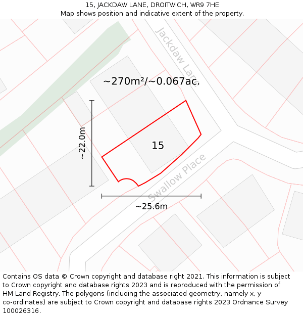 15, JACKDAW LANE, DROITWICH, WR9 7HE: Plot and title map