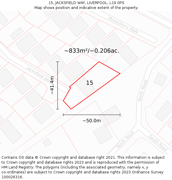 15, JACKSFIELD WAY, LIVERPOOL, L19 0PS: Plot and title map