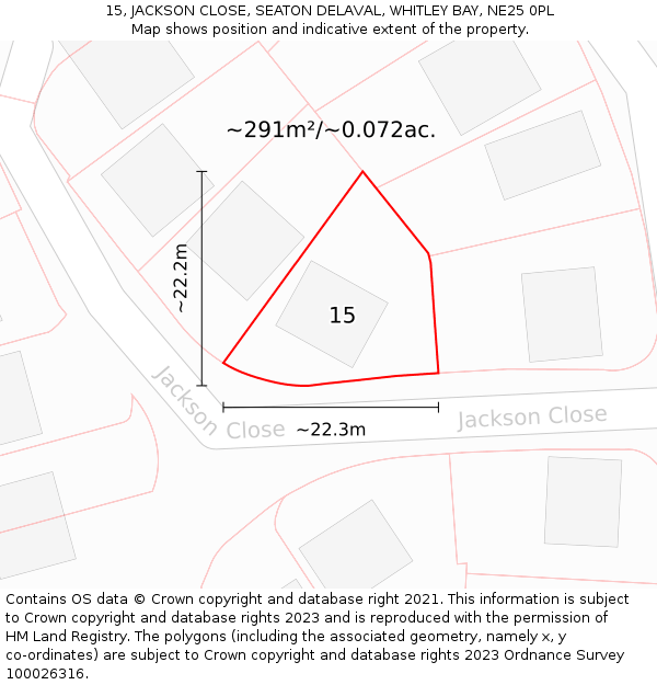 15, JACKSON CLOSE, SEATON DELAVAL, WHITLEY BAY, NE25 0PL: Plot and title map