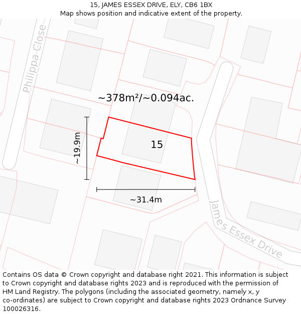 15, JAMES ESSEX DRIVE, ELY, CB6 1BX: Plot and title map