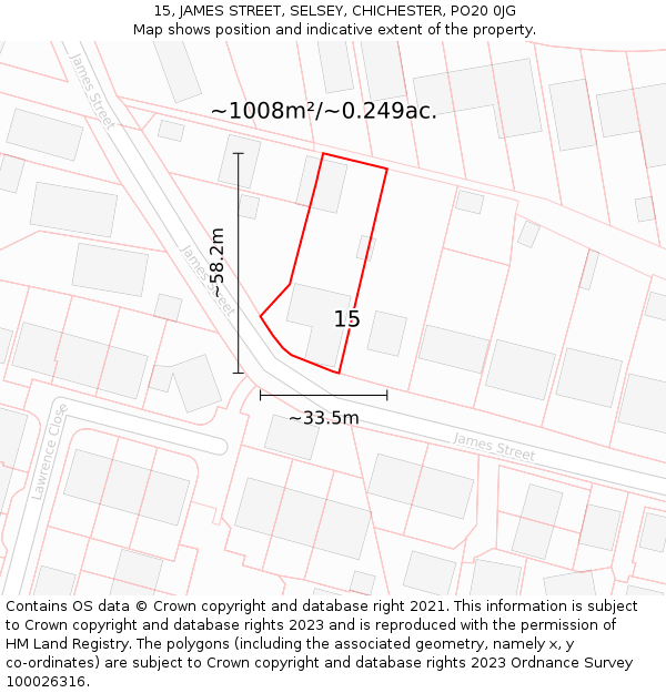 15, JAMES STREET, SELSEY, CHICHESTER, PO20 0JG: Plot and title map