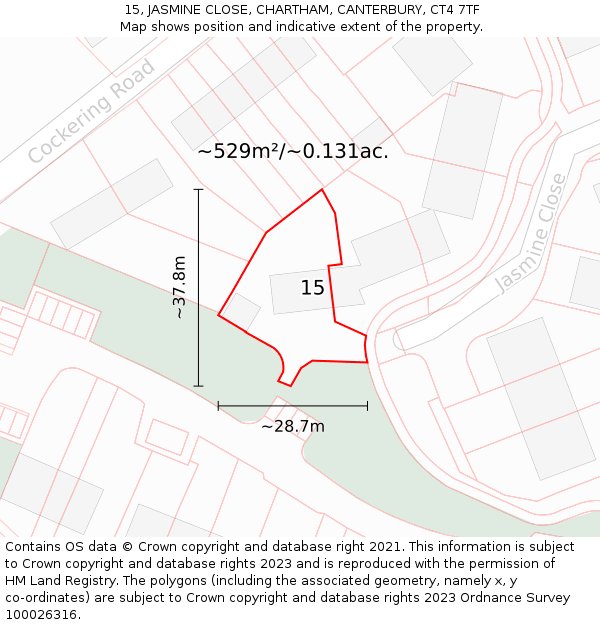 15, JASMINE CLOSE, CHARTHAM, CANTERBURY, CT4 7TF: Plot and title map