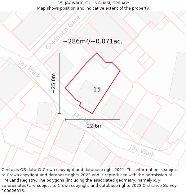 15, JAY WALK, GILLINGHAM, SP8 4GY: Plot and title map