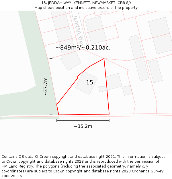 15, JEDDAH WAY, KENNETT, NEWMARKET, CB8 8JY: Plot and title map