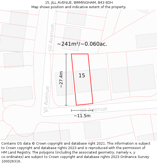 15, JILL AVENUE, BIRMINGHAM, B43 6DH: Plot and title map