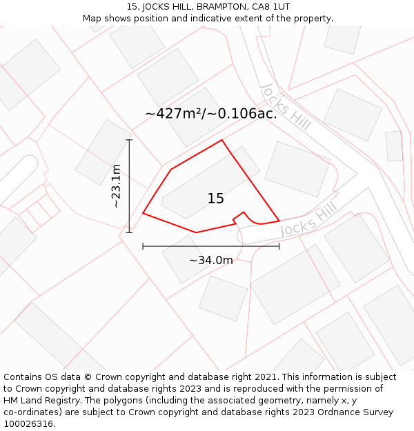 15, JOCKS HILL, BRAMPTON, CA8 1UT: Plot and title map