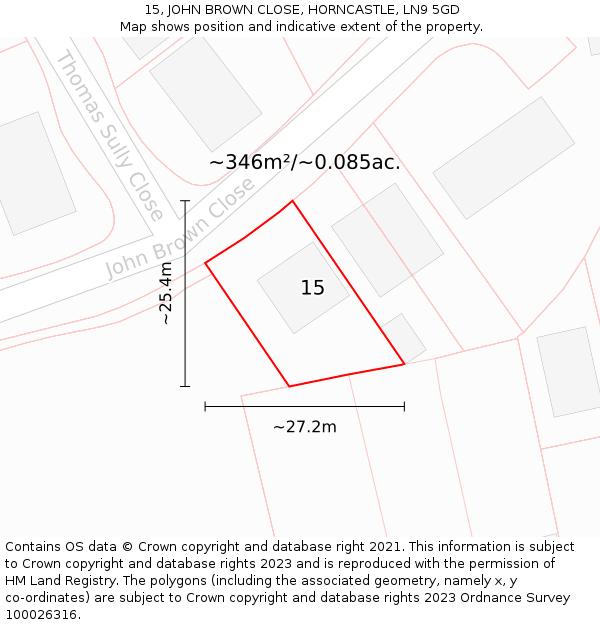 15, JOHN BROWN CLOSE, HORNCASTLE, LN9 5GD: Plot and title map