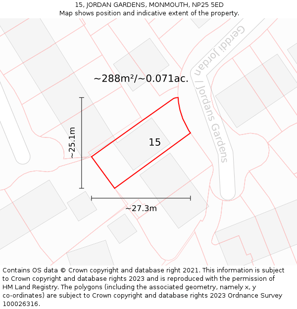 15, JORDAN GARDENS, MONMOUTH, NP25 5ED: Plot and title map