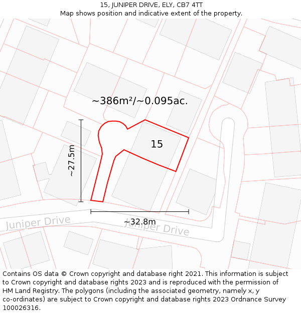 15, JUNIPER DRIVE, ELY, CB7 4TT: Plot and title map