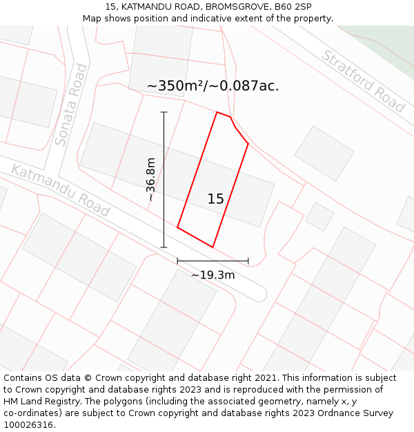 15, KATMANDU ROAD, BROMSGROVE, B60 2SP: Plot and title map