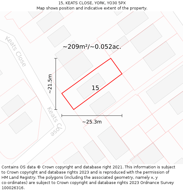 15, KEATS CLOSE, YORK, YO30 5PX: Plot and title map