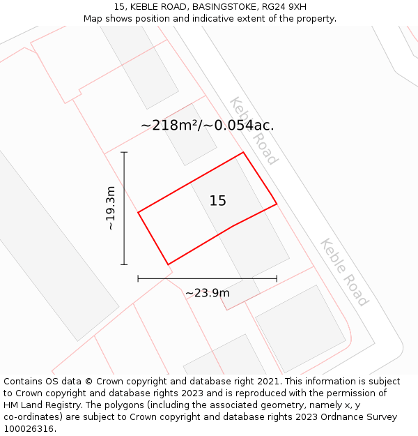 15, KEBLE ROAD, BASINGSTOKE, RG24 9XH: Plot and title map