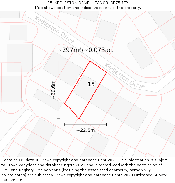 15, KEDLESTON DRIVE, HEANOR, DE75 7TP: Plot and title map