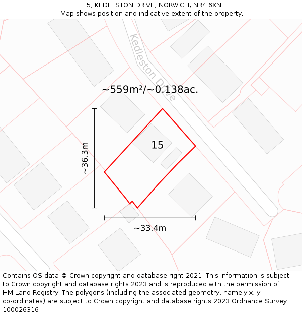 15, KEDLESTON DRIVE, NORWICH, NR4 6XN: Plot and title map