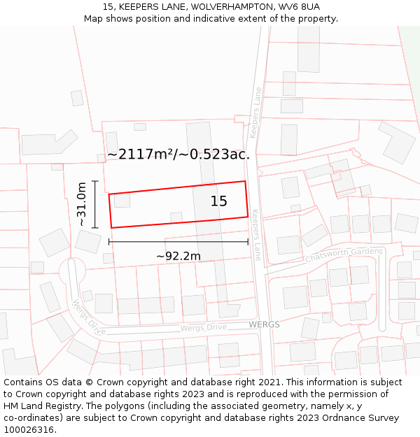 15, KEEPERS LANE, WOLVERHAMPTON, WV6 8UA: Plot and title map