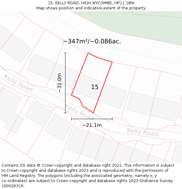 15, KELLY ROAD, HIGH WYCOMBE, HP11 1BW: Plot and title map