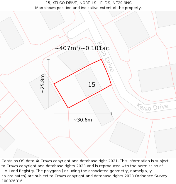 15, KELSO DRIVE, NORTH SHIELDS, NE29 9NS: Plot and title map