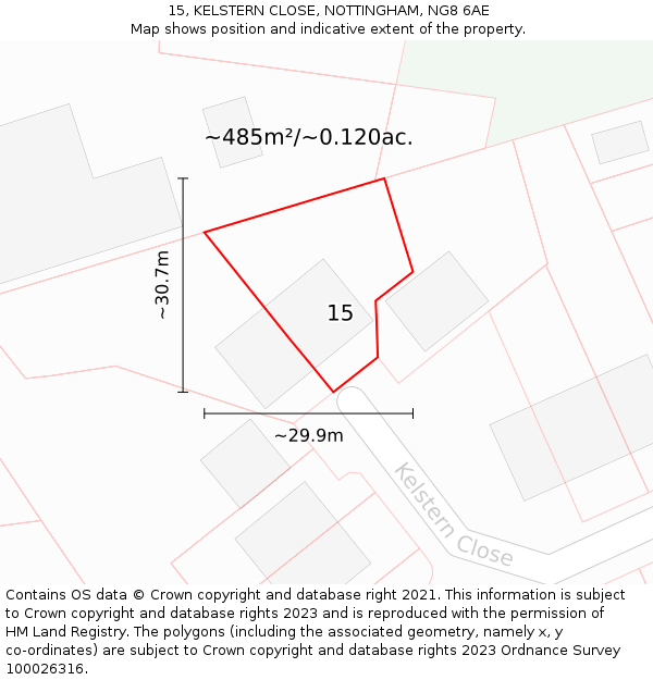 15, KELSTERN CLOSE, NOTTINGHAM, NG8 6AE: Plot and title map