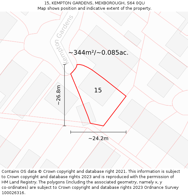 15, KEMPTON GARDENS, MEXBOROUGH, S64 0QU: Plot and title map