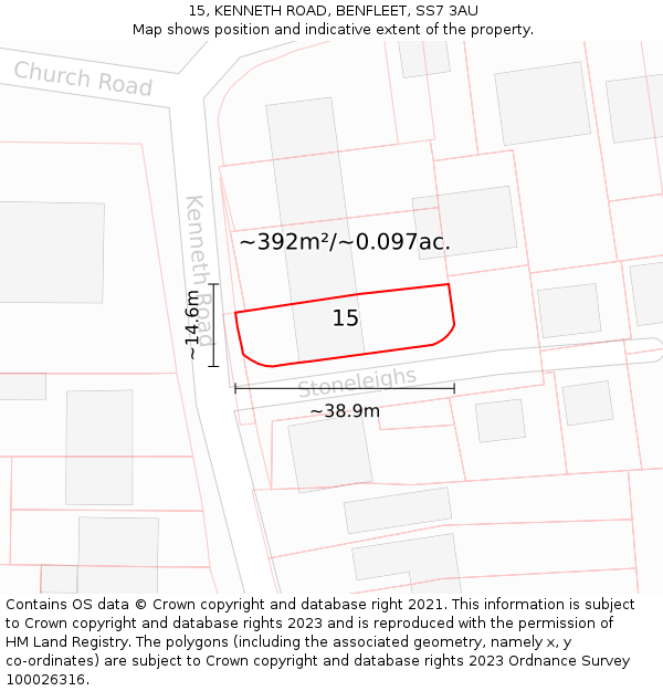 15, KENNETH ROAD, BENFLEET, SS7 3AU: Plot and title map