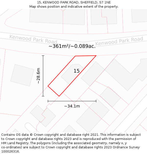 15, KENWOOD PARK ROAD, SHEFFIELD, S7 1NE: Plot and title map