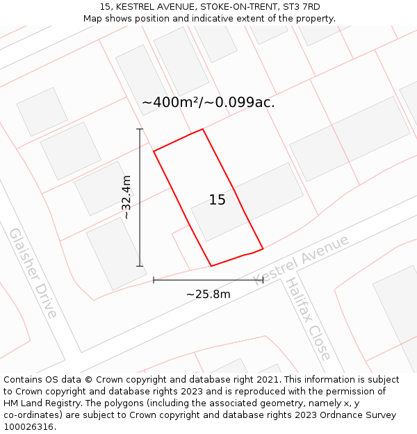 15, KESTREL AVENUE, STOKE-ON-TRENT, ST3 7RD: Plot and title map