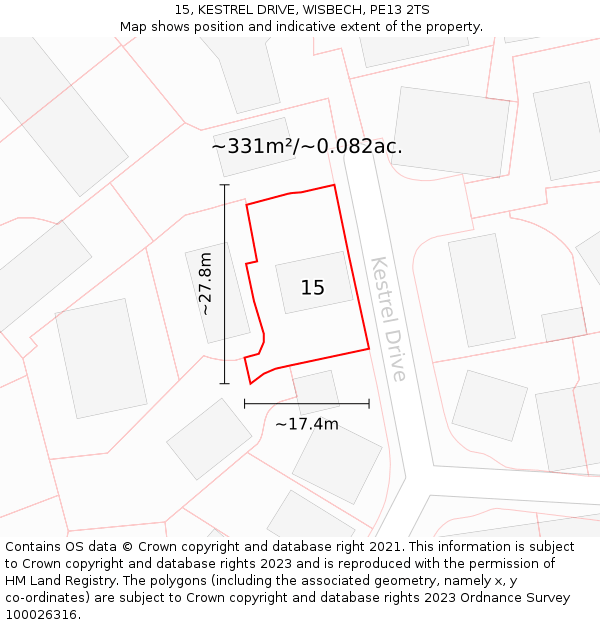 15, KESTREL DRIVE, WISBECH, PE13 2TS: Plot and title map