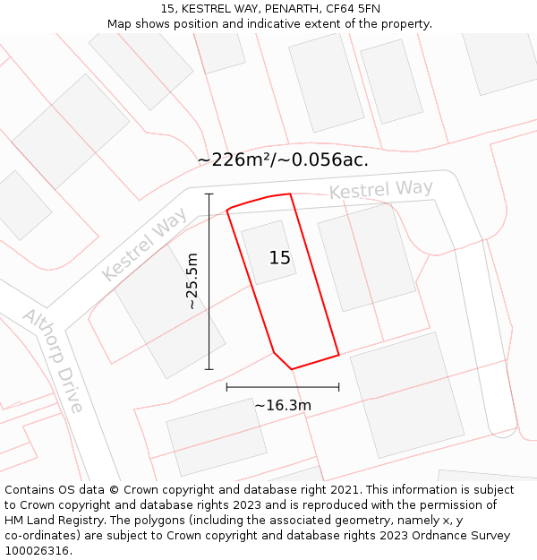 15, KESTREL WAY, PENARTH, CF64 5FN: Plot and title map