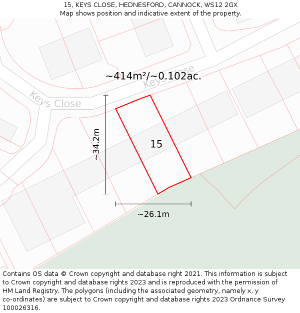 15, KEYS CLOSE, HEDNESFORD, CANNOCK, WS12 2GX: Plot and title map