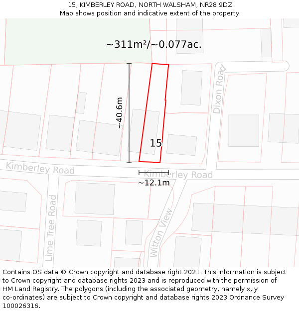 15, KIMBERLEY ROAD, NORTH WALSHAM, NR28 9DZ: Plot and title map