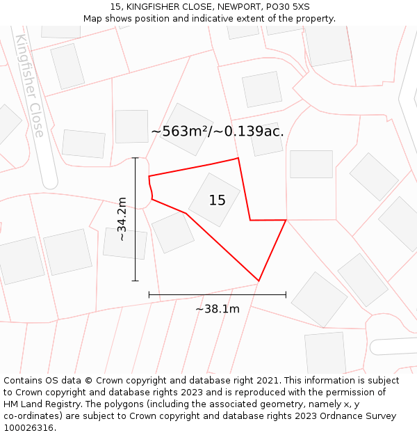 15, KINGFISHER CLOSE, NEWPORT, PO30 5XS: Plot and title map