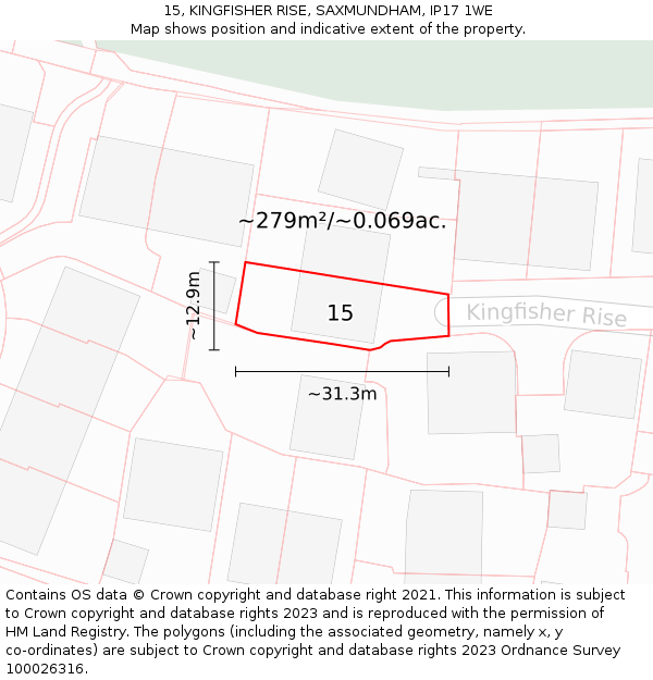 15, KINGFISHER RISE, SAXMUNDHAM, IP17 1WE: Plot and title map