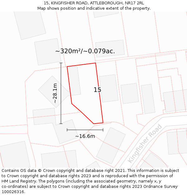 15, KINGFISHER ROAD, ATTLEBOROUGH, NR17 2RL: Plot and title map
