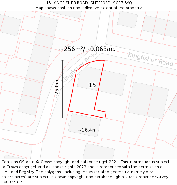 15, KINGFISHER ROAD, SHEFFORD, SG17 5YQ: Plot and title map