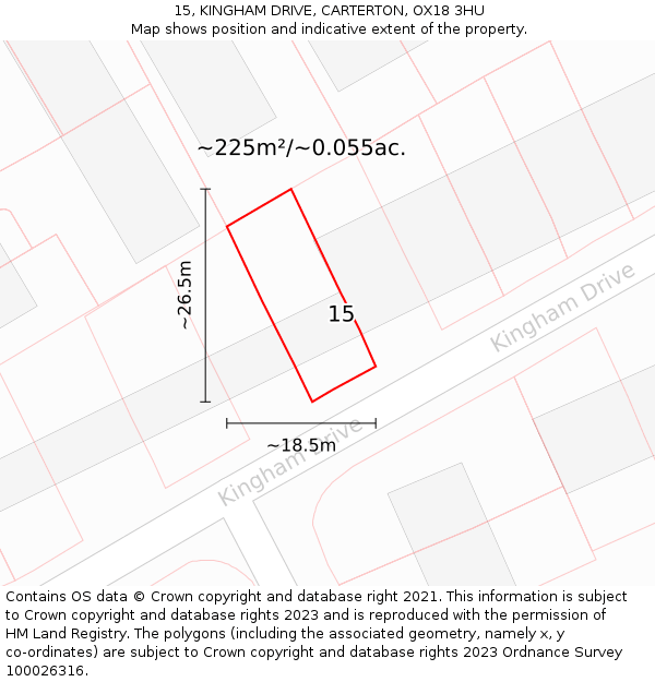 15, KINGHAM DRIVE, CARTERTON, OX18 3HU: Plot and title map