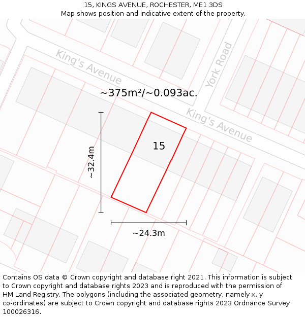 15, KINGS AVENUE, ROCHESTER, ME1 3DS: Plot and title map