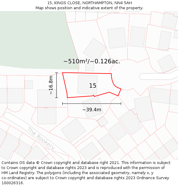 15, KINGS CLOSE, NORTHAMPTON, NN4 5AH: Plot and title map