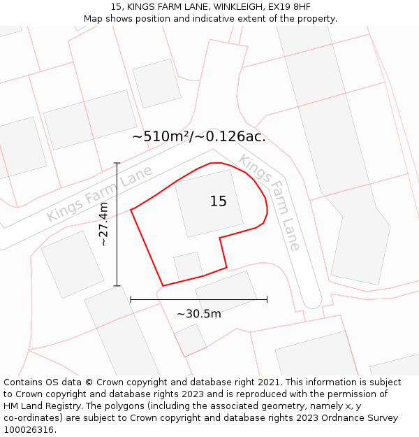 15, KINGS FARM LANE, WINKLEIGH, EX19 8HF: Plot and title map